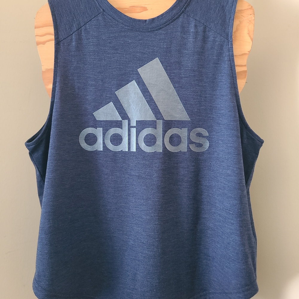 New Womens Navy Blue Logo Sleeveless Athletic Top Sz L By Adidas